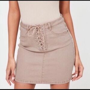 MISSGUIDED Camel Color Denim Lace Up Mini Skirt